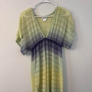 Jordan Taylor Green Blue Yellow Mesh Boho Dress Size M